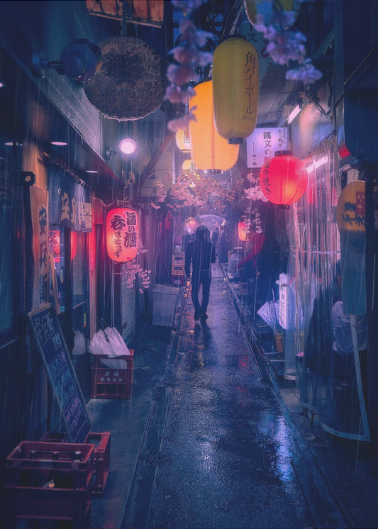 Tokio Blauer Regen | Leinwand