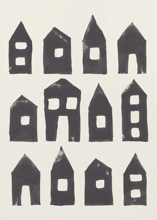 Tiny Houses #1 | Hand-printed Linocut | Poster