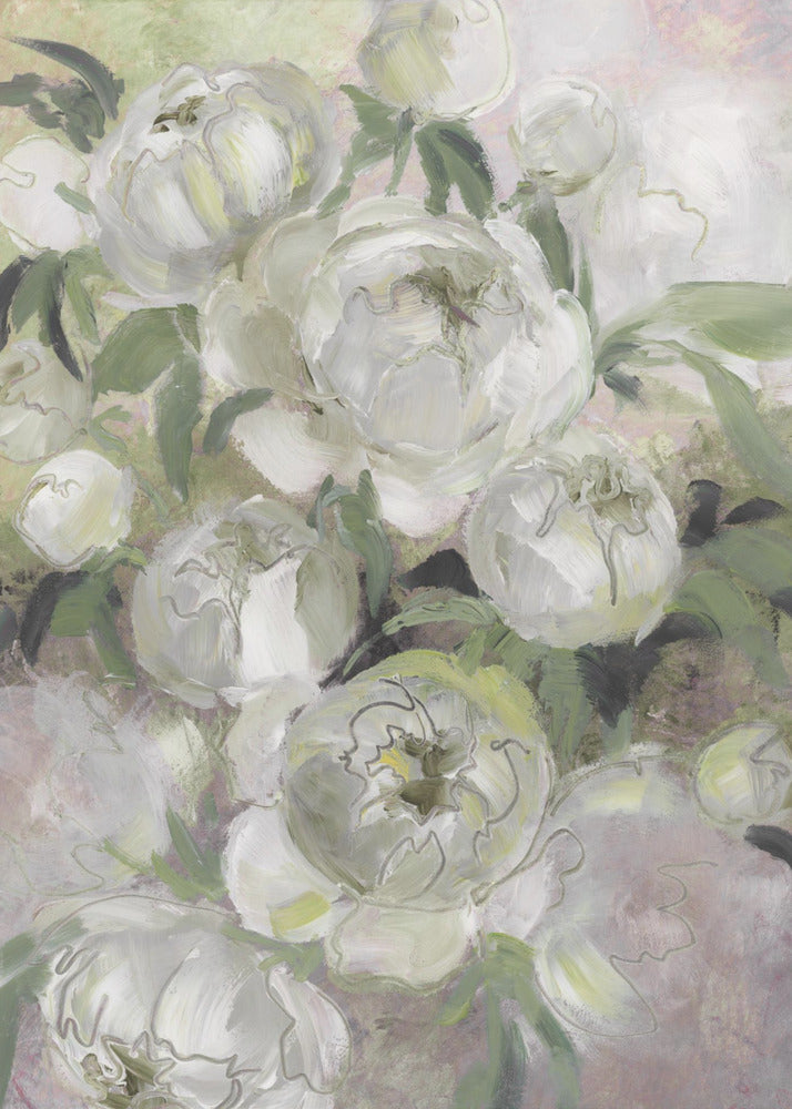 Traurige, malerische Blumen in Grün | Poster