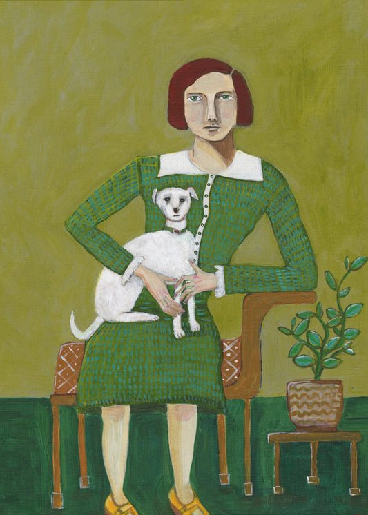 Vintage Lady with her white dog | Canvas