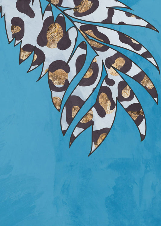 Blaues Tierblatt mit Leopardenmuster | Poster