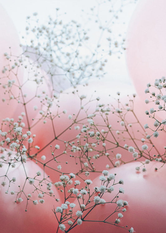 Zarte Blüten und rosa Luftballons | Poster