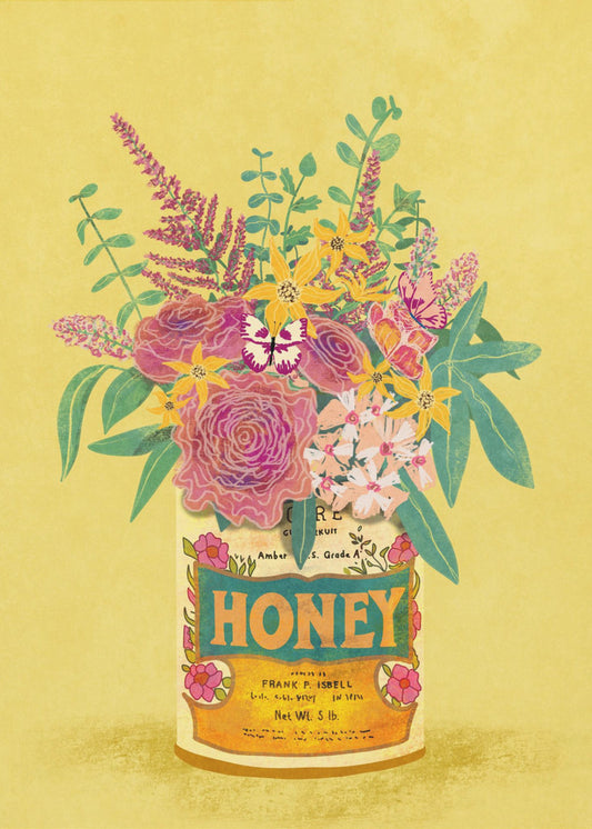Blumen in einer Vintage-Honigdose | Leinwand