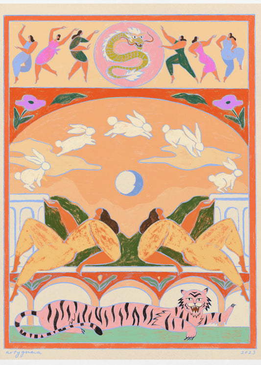 Kaninchen springt über den Mond | Poster