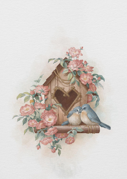 Bird House and rose | Canvas
