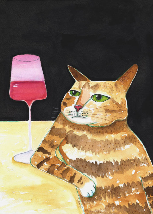 Katze Freitagabend trinkt Wein Lustiger Katzenhumor | Leinwand