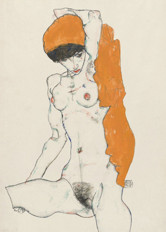 Stehender Akt mit orangefarbenem Gewand 1914 | Leinwand