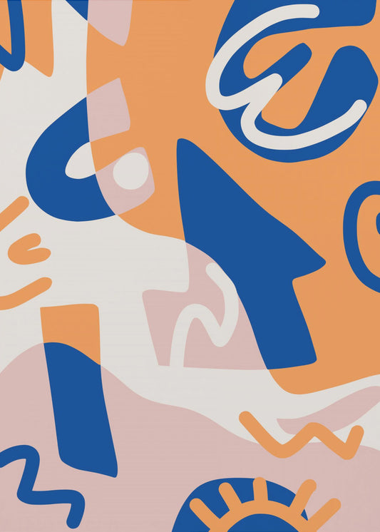 Abstrakte Formen in Blau und Orange | Poster