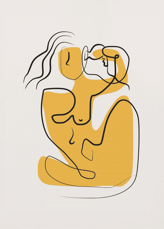 Line Art Akt mit wehendem Haar | Poster