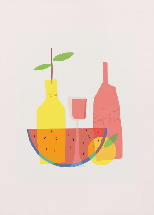 Stillleben mit Wein und Flaschen | Poster