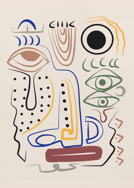 Line Art Bizarres Aborigine-Porträt | Poster