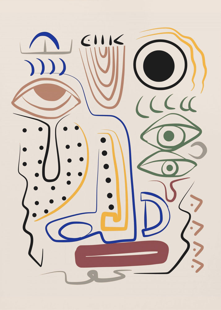 Line Art Bizarres Aborigine-Porträt | Leinwand