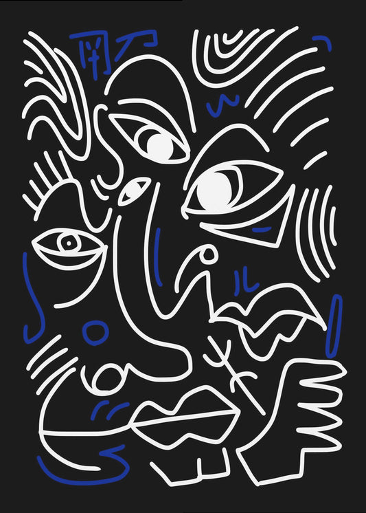 Weiße und blaue Linien auf schwarzem Hintergrund | Poster