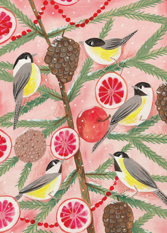 Wintervögel Meisen in der Kiefer zu Weihnachten | Poster