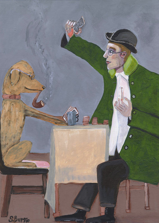 Humor Kartenspiel mit Hund Vintage | Leinwand