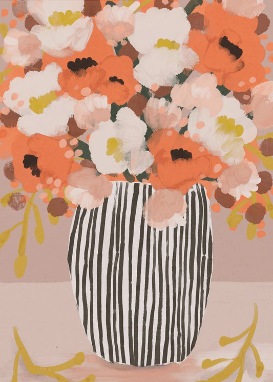 Gestreifte Vase Blüten | Leinwand