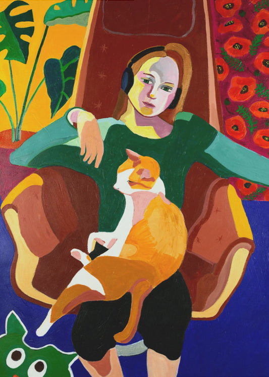 Das Mädchen und die Katze | Leinwand