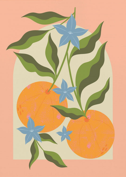 Oranger Zweig mit Blumen | Leinwand