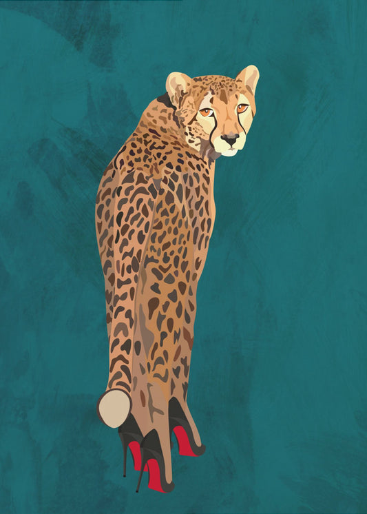 Türkisfarbener Gepard in High Heels | Leinwand