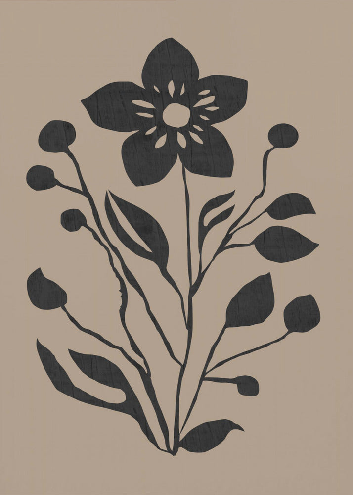 Schwarze Blume Moderne Botanische Silhouette | Leinwand