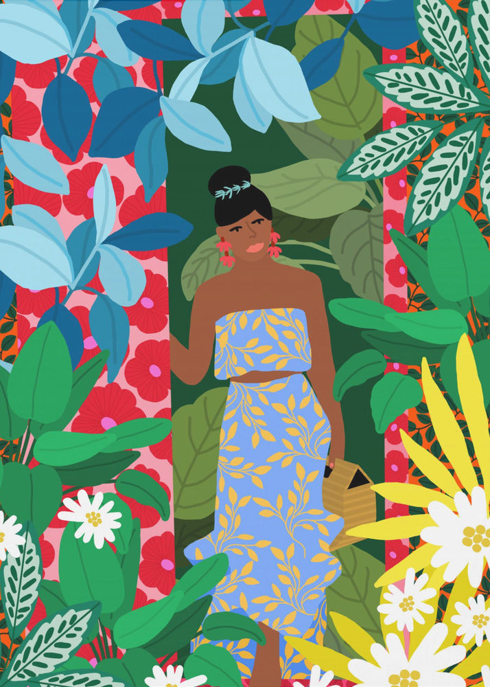Frau in einem Kleid mit Blumen | Poster