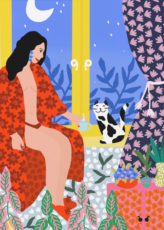 Evening Tea With Cat | Canvas