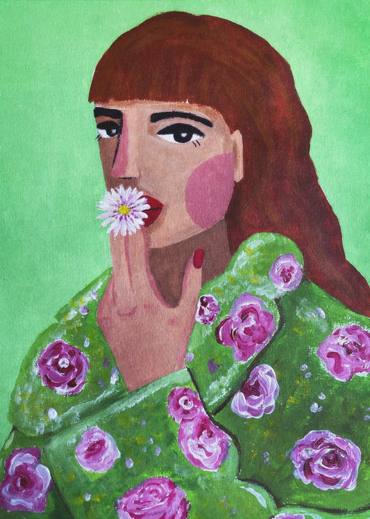 Frau raucht eine Blume | Leinwand