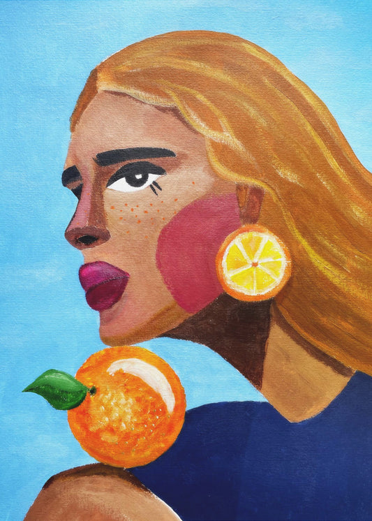 Frau mit Orange | Leinwand