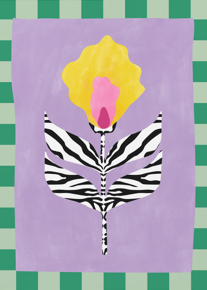 Blume mit Blättern im Zebramuster | Leinwand