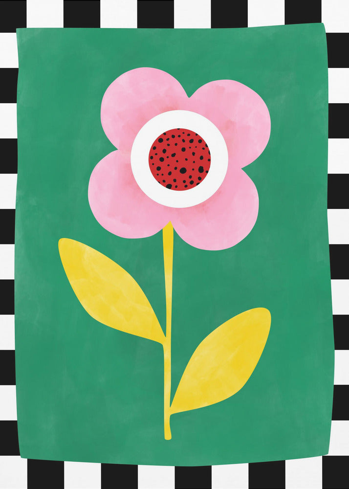 Rosa Blume mit gelben Blättern | Leinwand