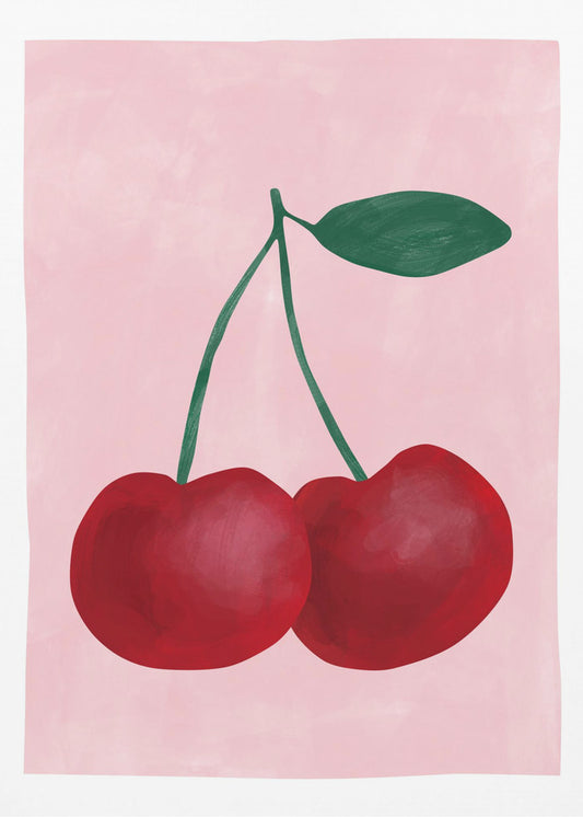 Red Cherries with a Green Leaf | Canvas