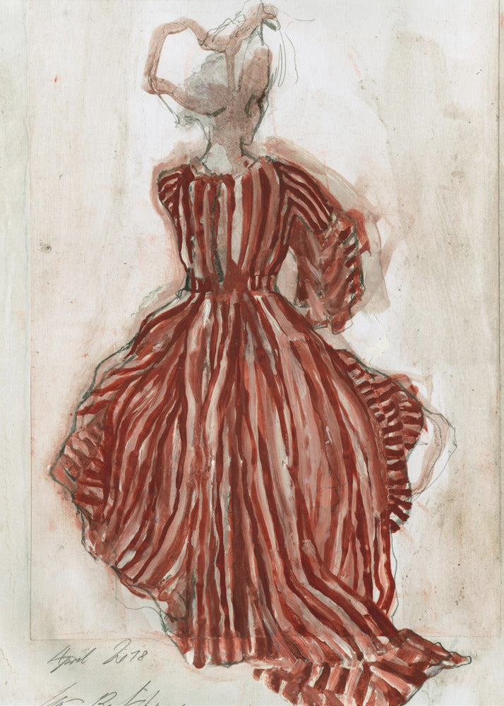 Frau in einem rot gestreiften Kleid | Poster