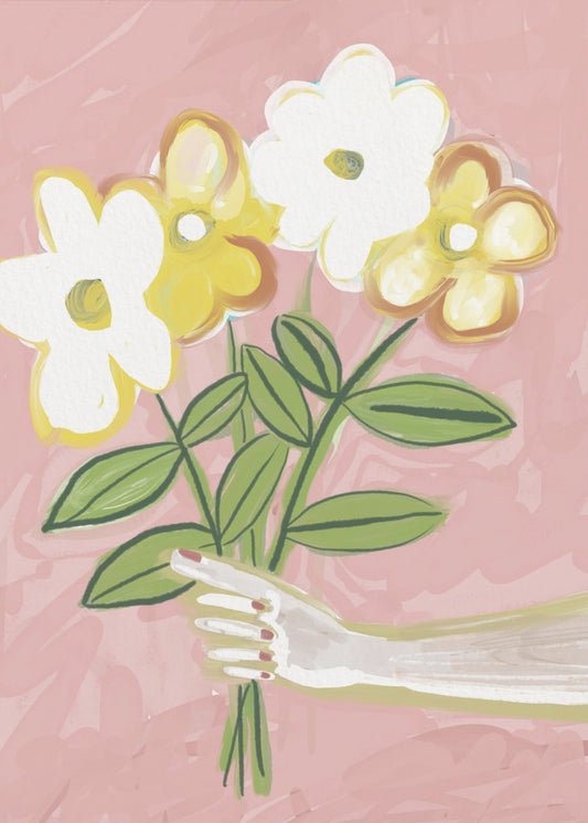 Blumenstrauß Rosa und Gelb | Leinwand