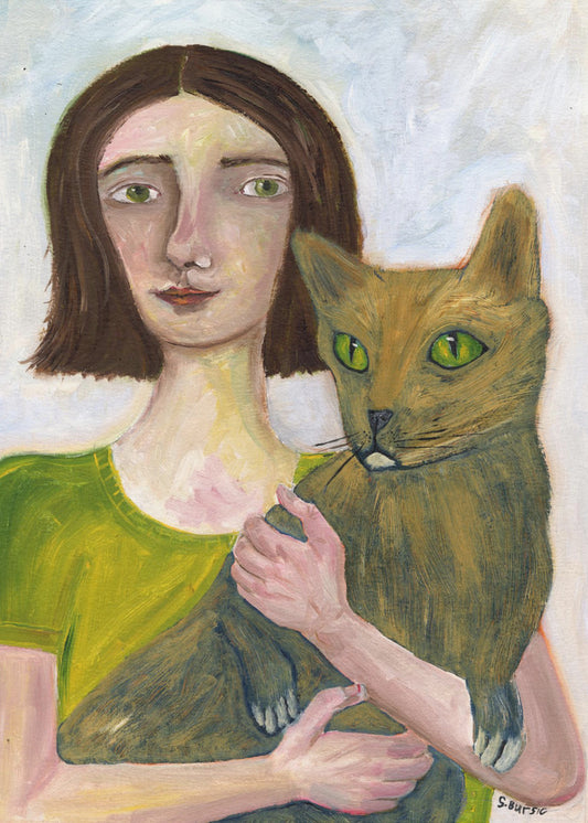 Cat Lady with Greenish Cat | Canvas