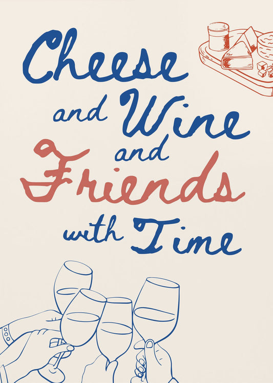 Käse und Wein..., Text + Illustration | Leinwand