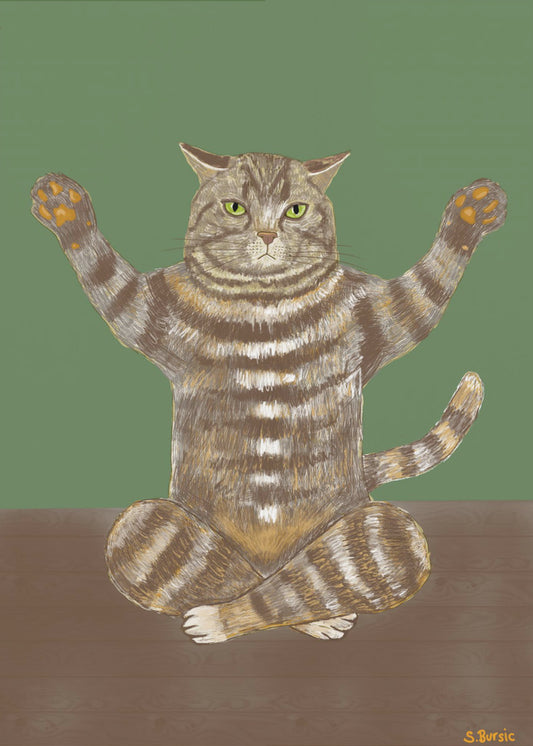Yoga Katze Grüner Hintergrund | Leinwand