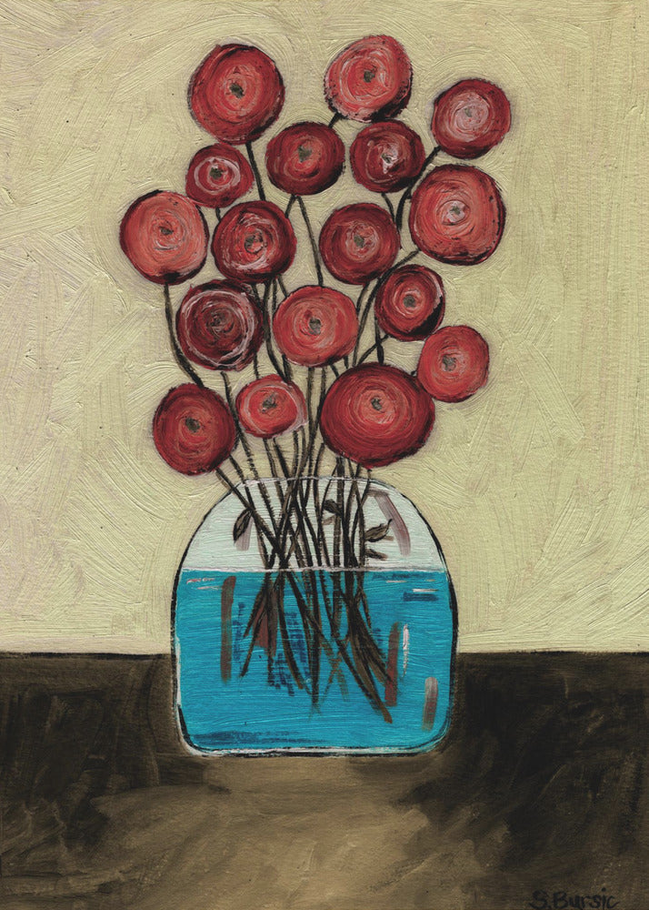 Mohnblumen in Vase Hellbraun | Leinwand