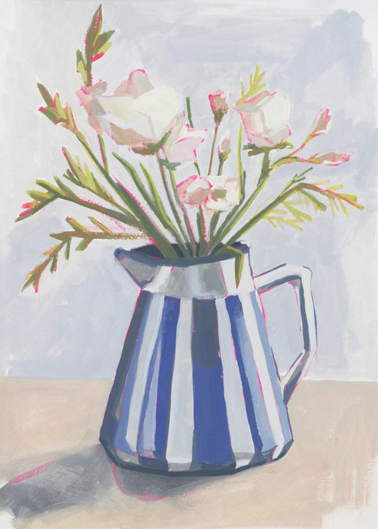 Frische Blumen in einer gestreiften Vase I | Poster