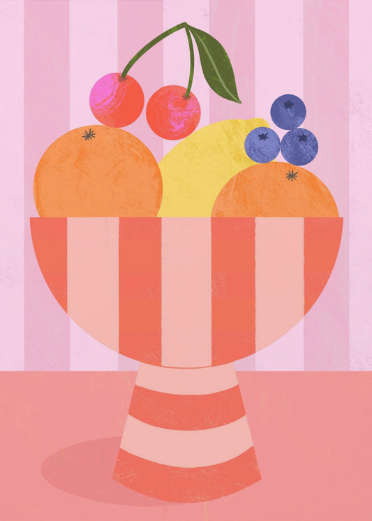 Obst in gestreifter Schale | Leinwand