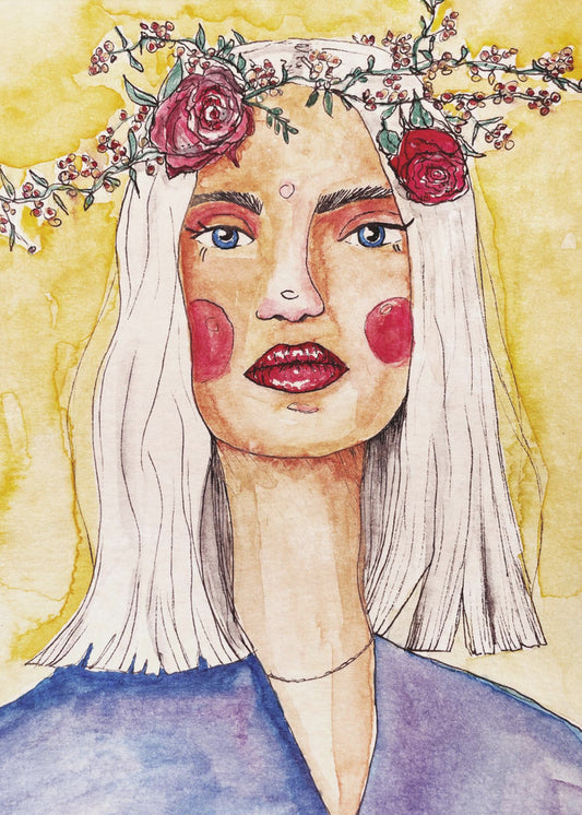 Dame mit Blumenkranz | Leinwand