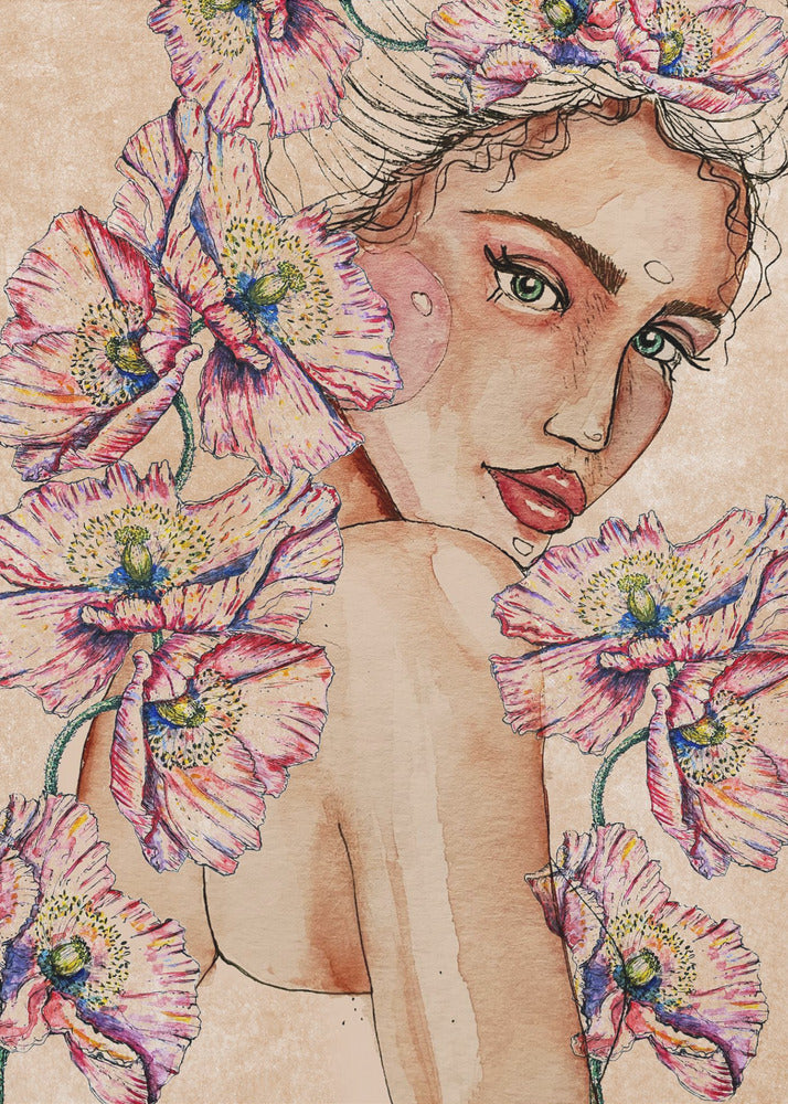 Frau mit Mohnblumen | Leinwand