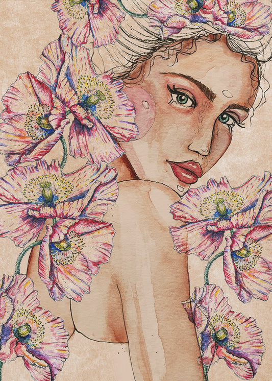 Frau mit Mohnblumen | Leinwand