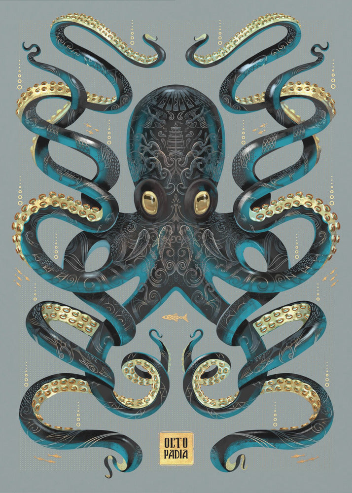 Oktopus Schwarz &amp; Gold | Leinwand