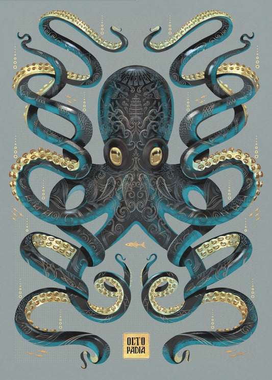 Oktopus Schwarz &amp; Gold | Leinwand