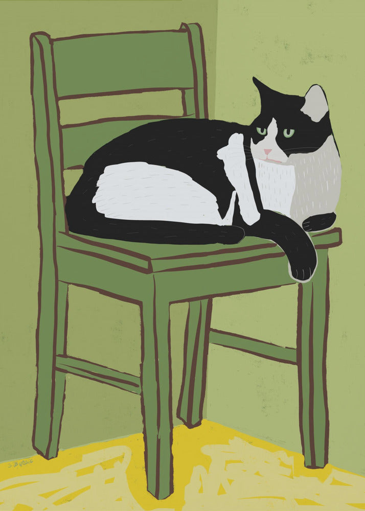 Smokingkatze sitzt auf Stuhl | Leinwand