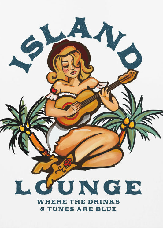 Island Lounge Tropical Pin Up Girl Playing Guitar | Canvas
