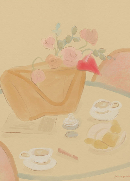 Kaffee-Date mit Blumen | Leinwand