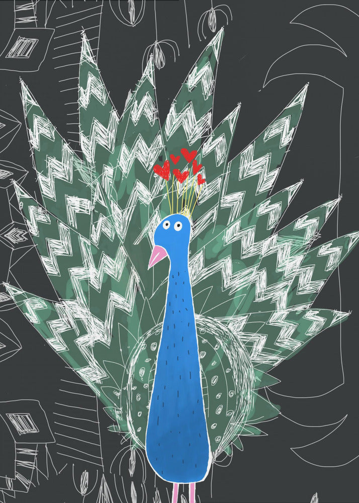 Cute Peacock with Jungle Doodle by Artist Carla Daly | Canvas