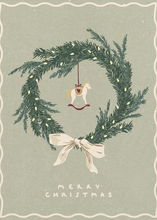 Horses toy on Christmas wreath with bow | Poster