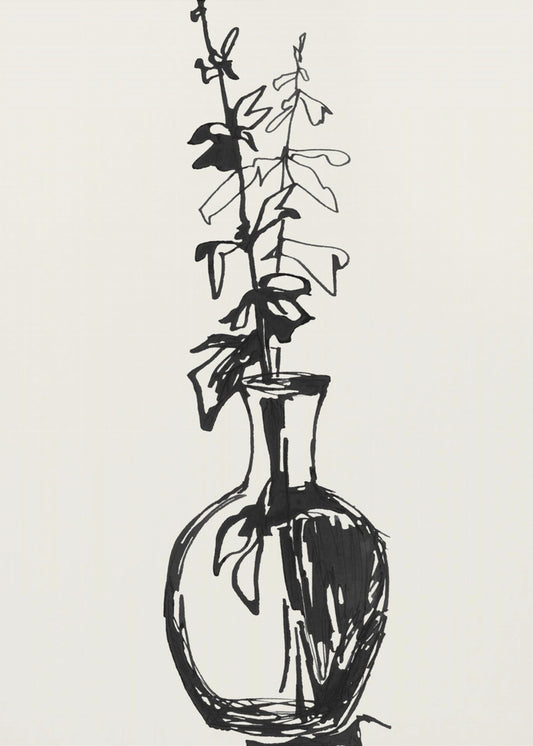 Blätter in einer Vase, Tintenskizze | Poster